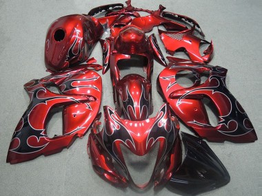 Rouge avec Noir Flamme Carénage Suzuki GSXR 1300 Hayabusa 1996-2007 Abordables